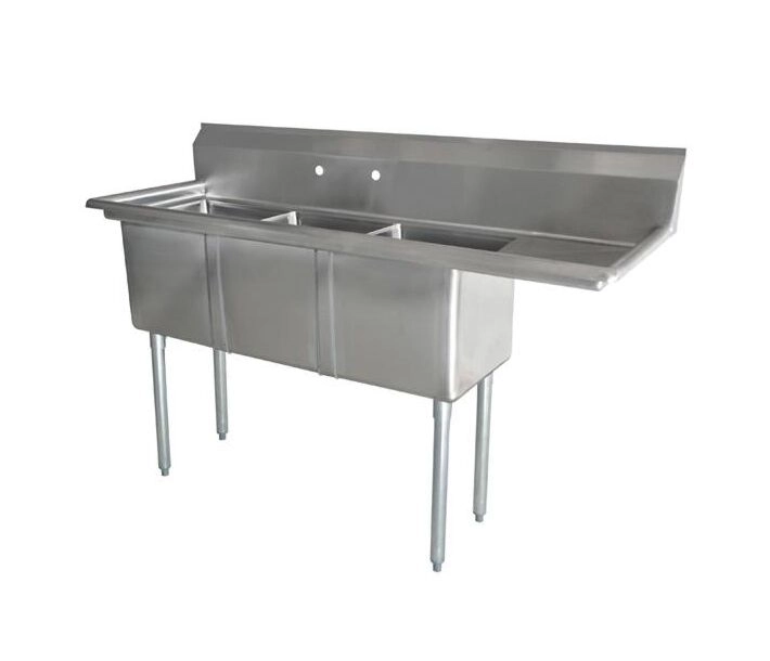 Evier chef zone Triple sink with drainer Left or Right 24″x24″ et 30″x120″ – Image 1