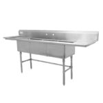 Triple sink with drainer Left and Right 24″x24″ et 30″x120″