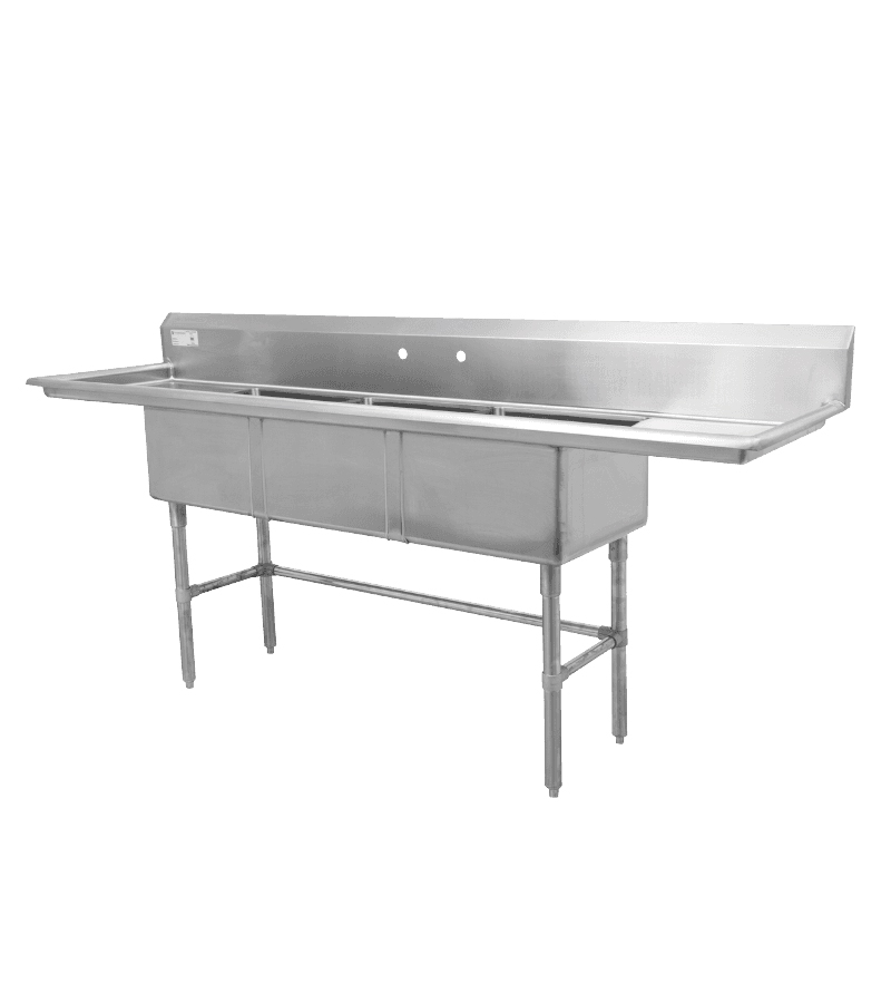 Evier-triple-avec-egouttoir Triple sink with drainer Left and Right 18″x18″ et 24″x90″ – Image 1